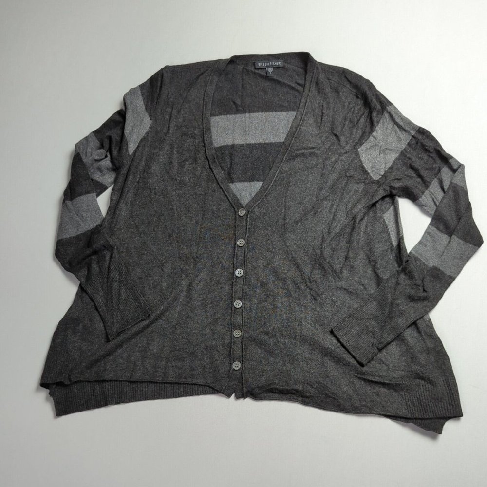 Eileen Fisher Womens Small S Button Caridgan Sweater Gray Lightweight Casual